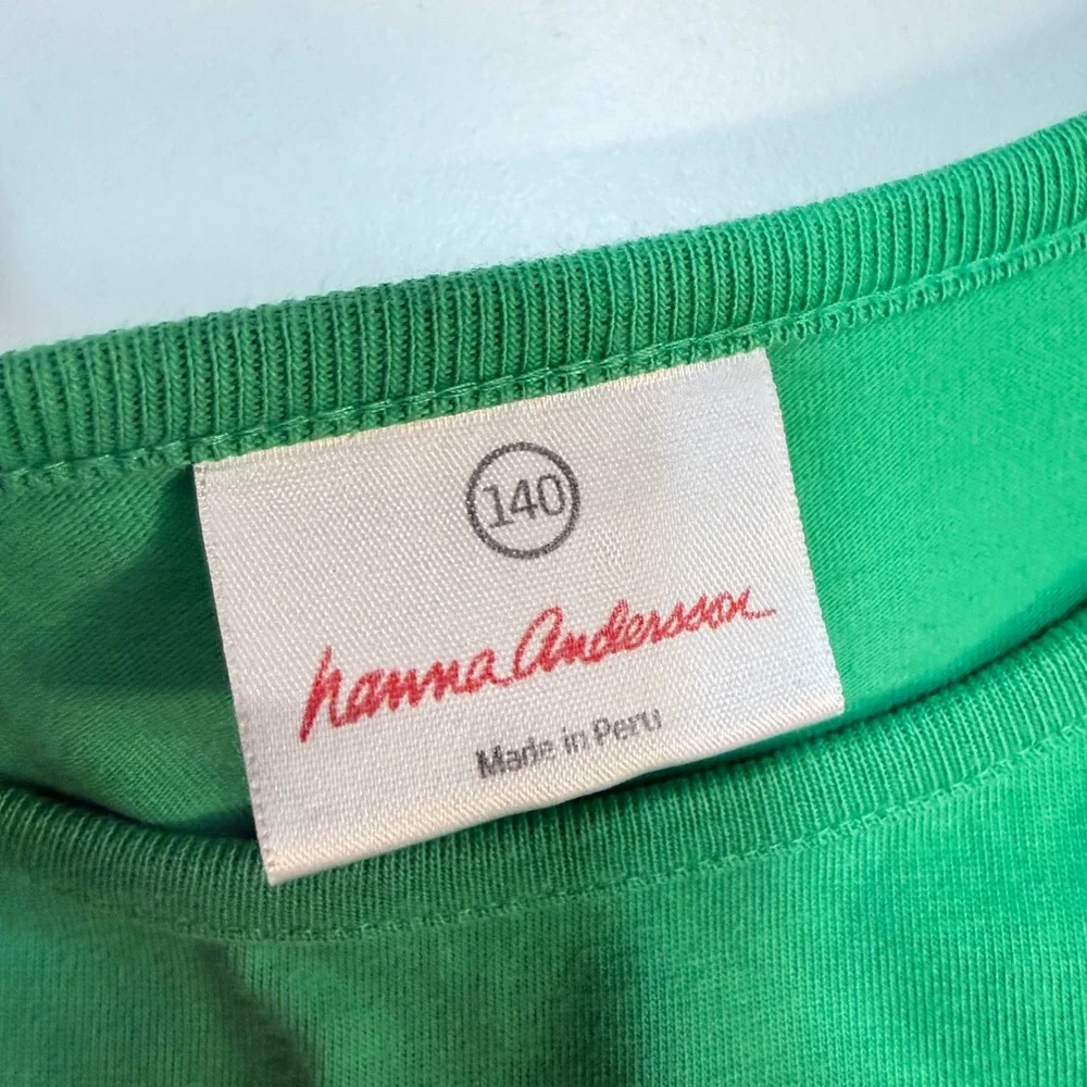 Hanna Andersson Dress Girls 140 Kelly Green Cap Sleeve Cotton Pocket Shift Dress